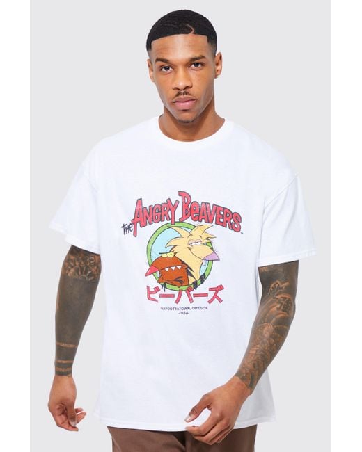 BoohooMAN Oversized Angry Beavers License T-shirt in White for Men | Lyst