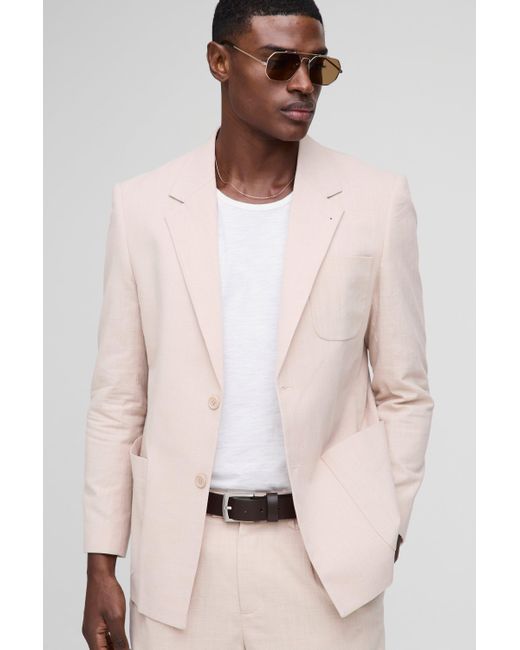 Boohoo Natural Relaxed Fit Linen Blend Blazer