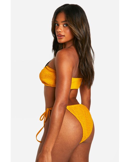 Boohoo Orange Seersucker Bandeau Bikini Top