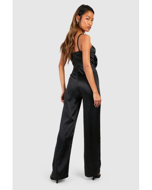 Boohoo Black Rose Front Strappy Jumpsuit
