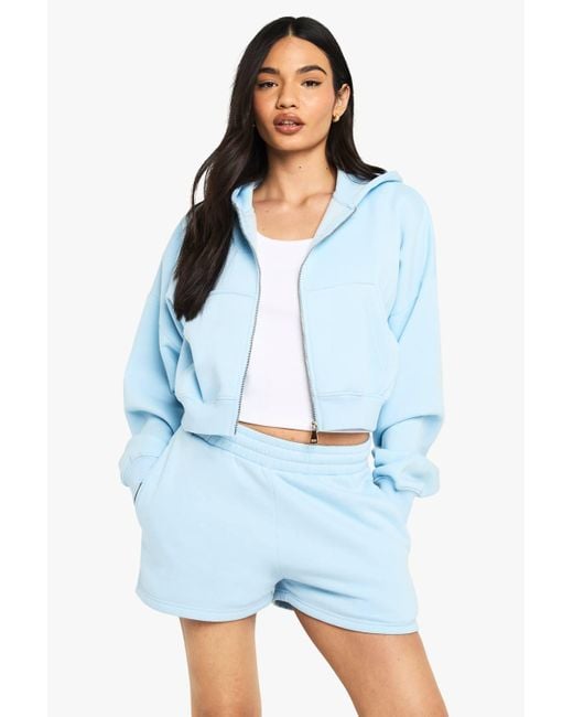 Boohoo Blue Boxy Balloon Sleeve Oversized Zip Through Hoodie