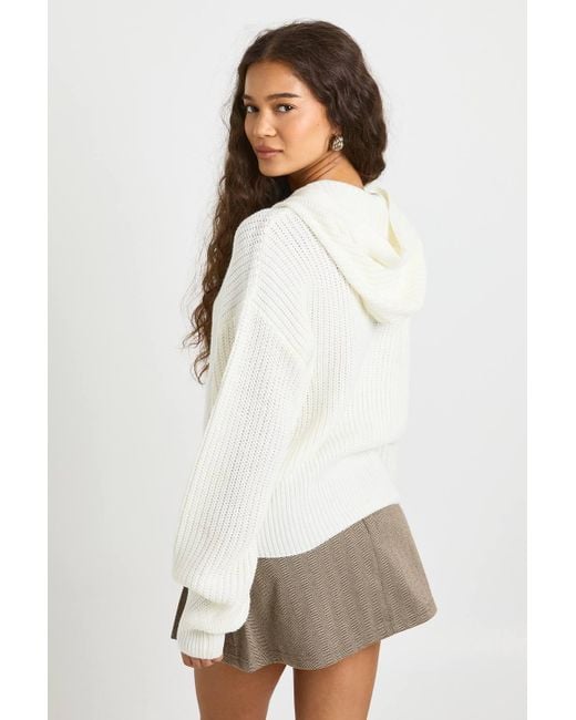 Boohoo White Toggle Button Knit Hoodie