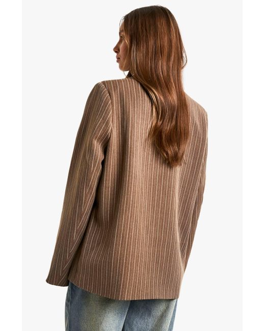 Boohoo Brown Pinstripe Oversized Single Breasted Blazer