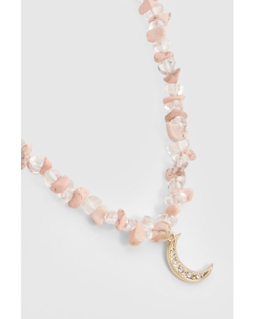 Pink Beaded Moon Pendant Necklace Boohoo de color Natural