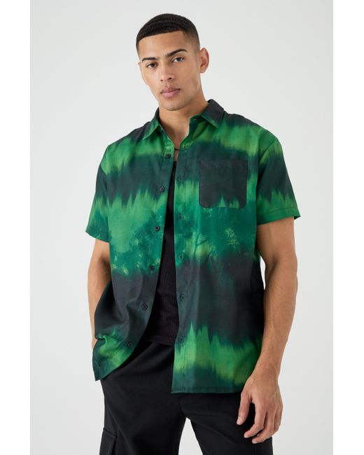 BoohooMAN Green Short Sleeve Oversized Ombre Slub Shirt for men