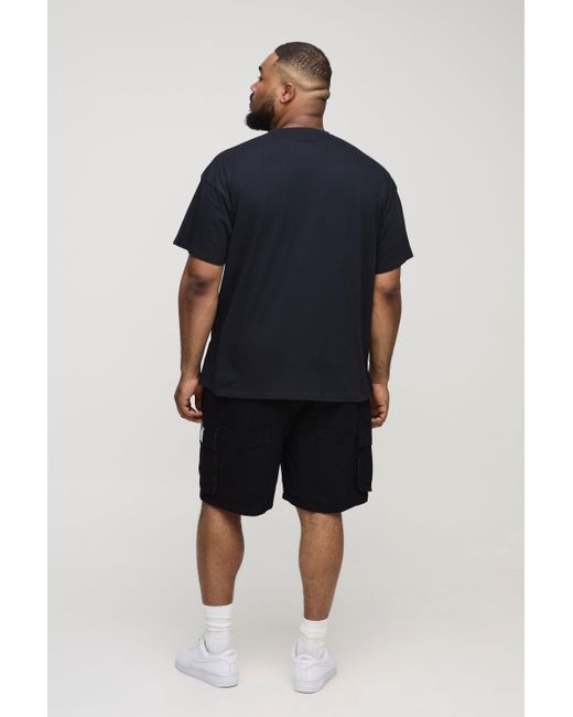 BoohooMAN Plus Oversize T-Shirt mit lizenziertem Blockabsatz Print in Blue für Herren