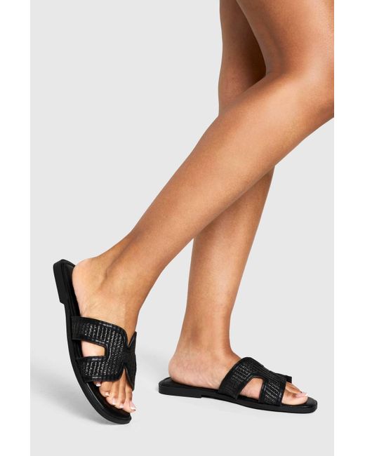 Boohoo White Wide Fit Raffia Cutout Sandals