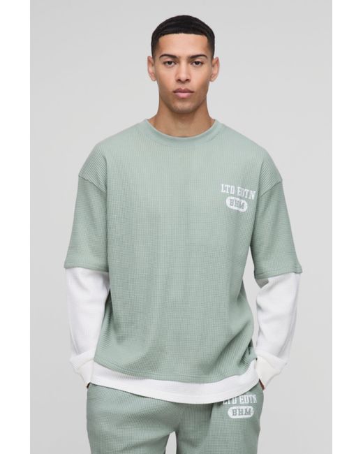 Camiseta Oversize De Tela Gofre Con Mangas Falsas Boohoo de color Green