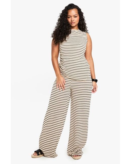 Boohoo Natural Plus Stripe Single Channel Wide Leg