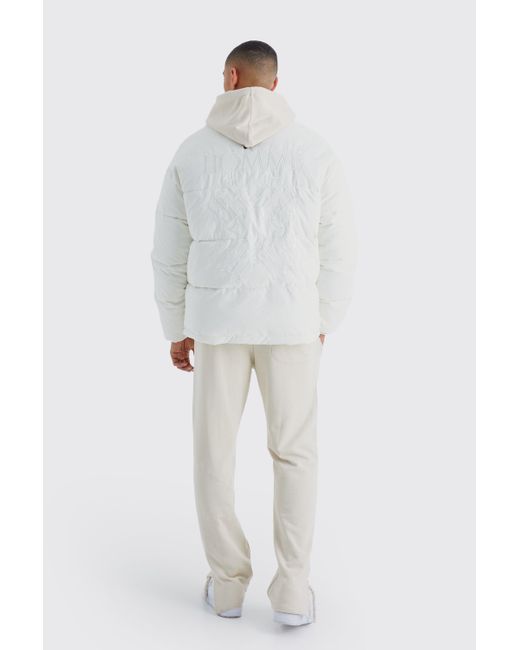 BoohooMAN Bestickte Oversize Nylon-Steppjacke in White für Herren