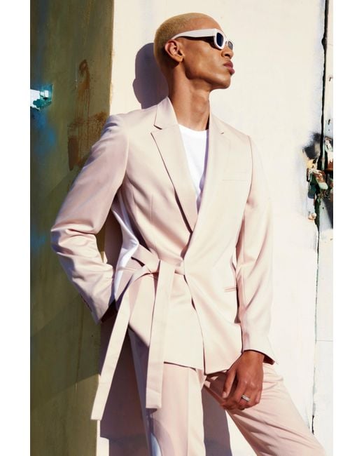 BoohooMAN Double Breasted Skinny Wrap Suit Jacket in Pink for Men Lyst