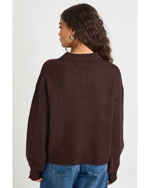 Boohoo Brown Collared Button Down Oversized Knitted Sweater
