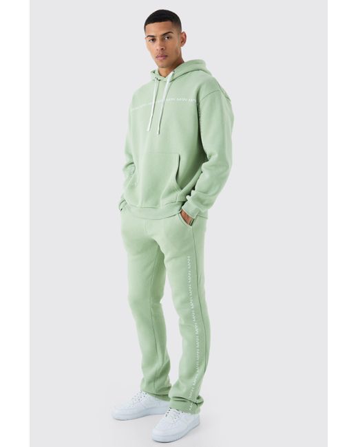 BoohooMAN Green Oversized Man Dash Stacked Flared Tracksuit for men