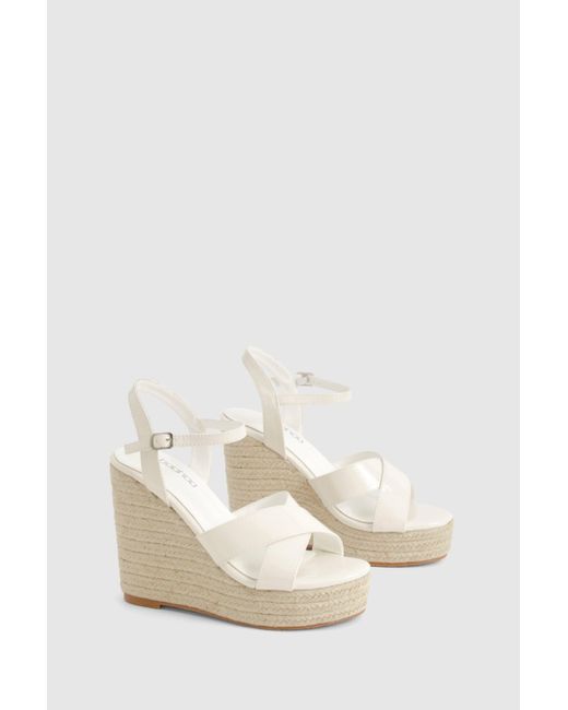Boohoo White Wide Fit Crossover High Wedges