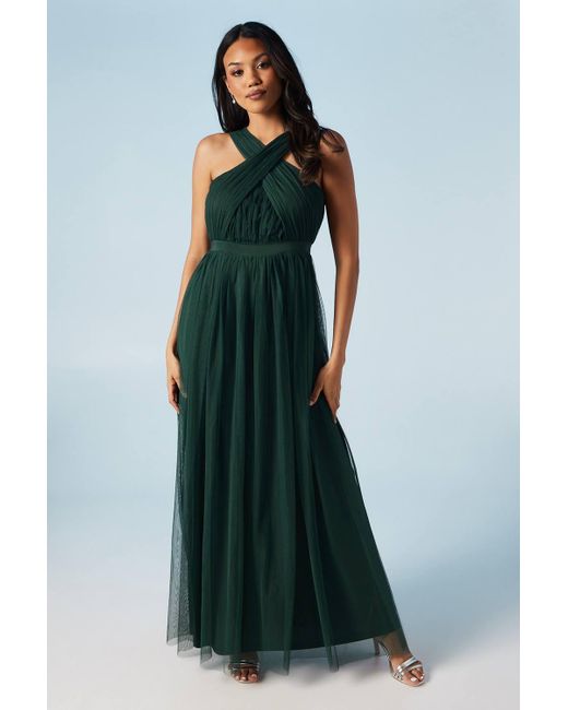 green emerald velvet dress Zapaka Women Dark Green Long Bridesmaid Dress Mermaid Halter Ruched Satin Wedding Guest Dress, Satin Color / US2