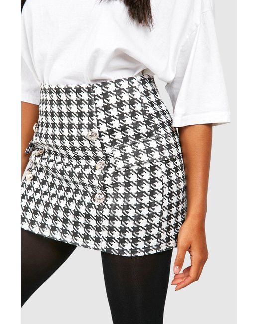 Minifalda Efecto Lana Con Estampado De Pata De Gallo Boohoo de color Black