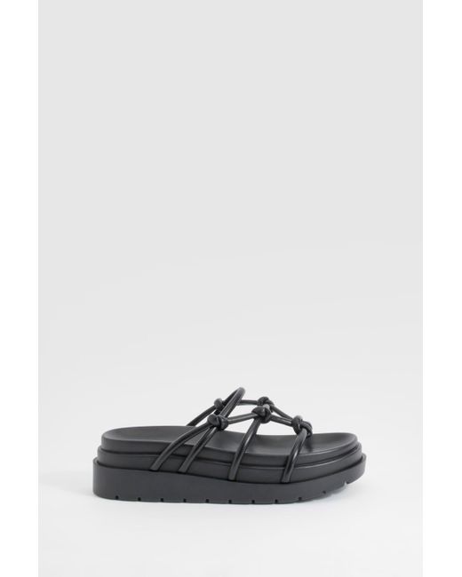 Boohoo Black Wide Fit Knot Detail Chunky Sliders