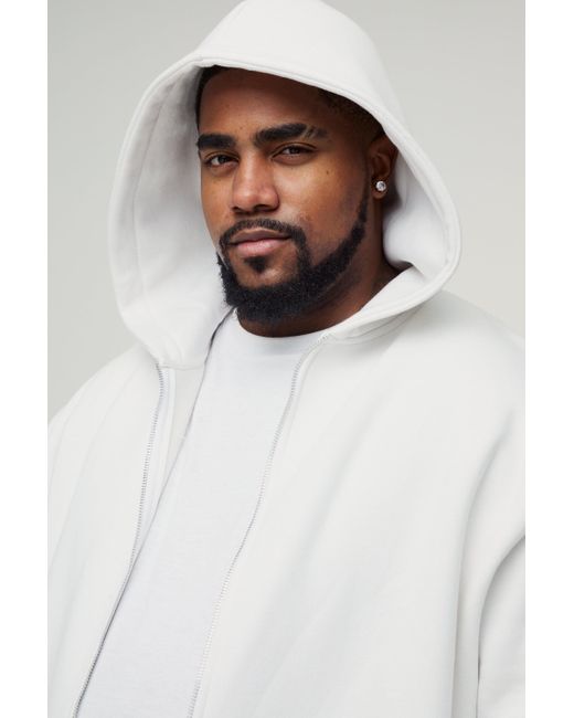 Sudadera Plus Oversize Básica Con Capucha Y Cremallera De 330G/M2 Boohoo de color White