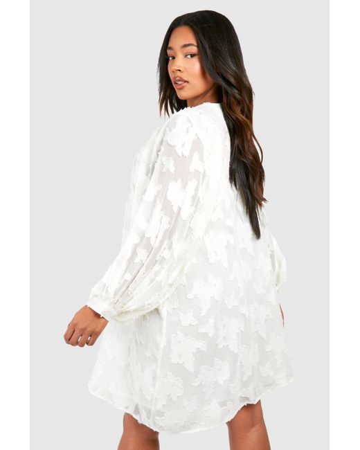 Boohoo White Plus Burnout Mesh High Neck Long Sleeve Mini Dress