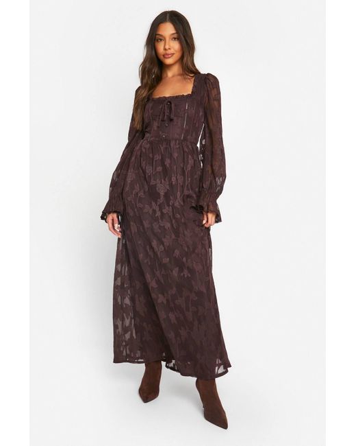 Boohoo Textured Puff Sleeve Milkmaid Maxi Dress in Purple | Lyst Boohoo Textured Puff Sleeve Milkmaid Maxi Dress in Purple | Lyst