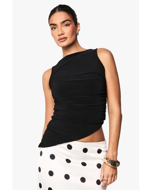 Boohoo Black Double Layer Ruched Side Asymmetric Hem Sleeveless Top