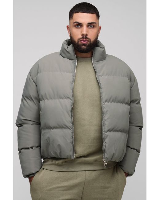 BoohooMAN Gray Plus Boxy Fit Funnel Neck Puffer Coat for men