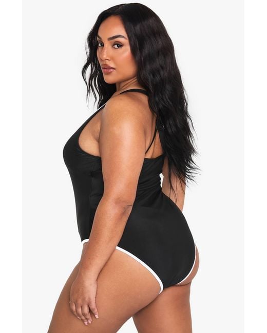 Boohoo Black Plus Contrast Binding Bathing Suit