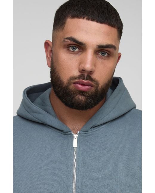 Plus Basic Regular Zip Through Hoodie Boohoo de color Blue