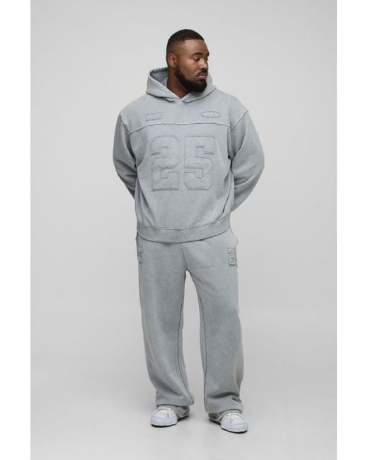 BoohooMAN Plus kastiger Oversize Trainingsanzug mit Acid-Waschung in Gray für Herren