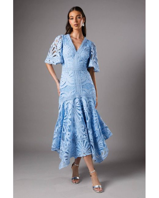 Coast Placement Lace Hanky Hem Dress in Blue | Lyst
