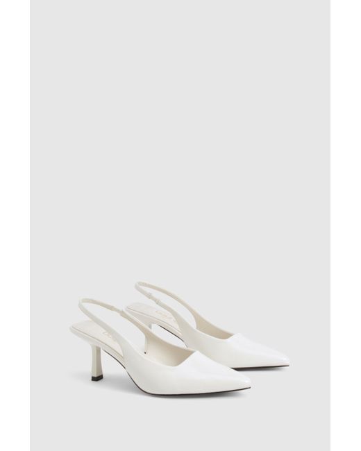 Boohoo White Wide Fit Low Stiletto Slingback Court Shoes