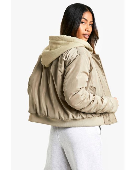 Boohoo Natural Hooded Bomber Jacket