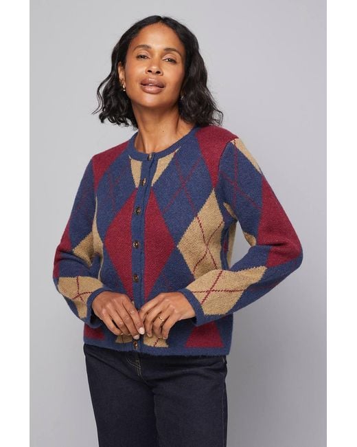 Wallis Blue Argyle Cardigan