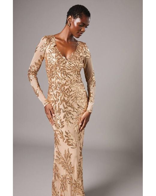 Coast Long Sleeve Floral Sequin Maxi Dress in Metallic | Lyst