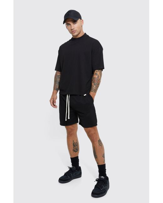 BoohooMAN Black Oversized Short Length T-shirt & Short Set for men