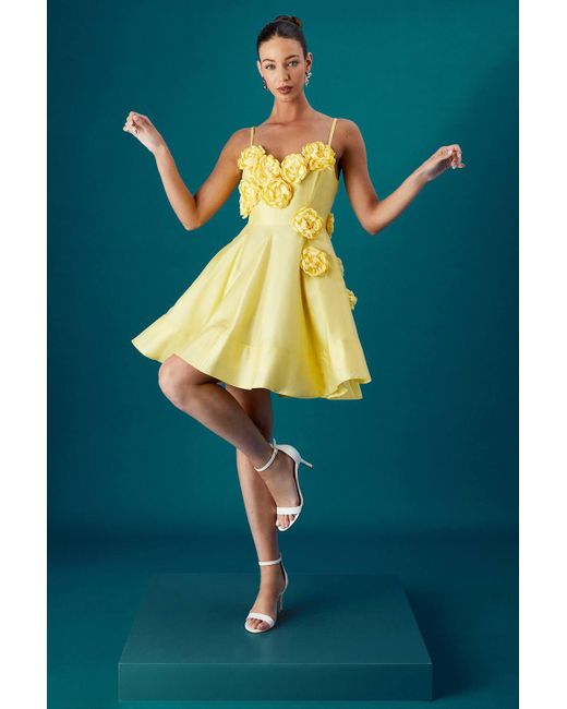 Coast Women's Yellow Muse Corsage Detail Strappy Mini Dress