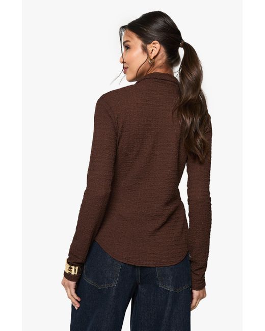 Boohoo Brown Textured Button Through Shirt