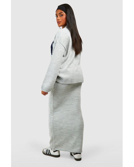Boohoo White Dsgn Crew Neck Knitted Sweater And Maxi Skirt Set