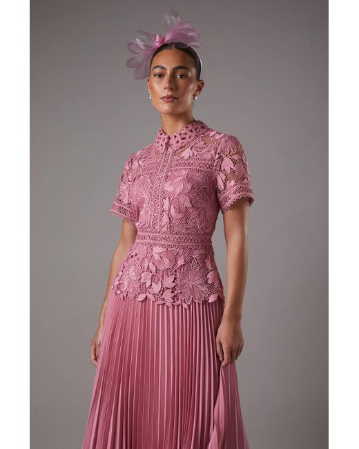 Coast Pink Lace Top Pleated Dress