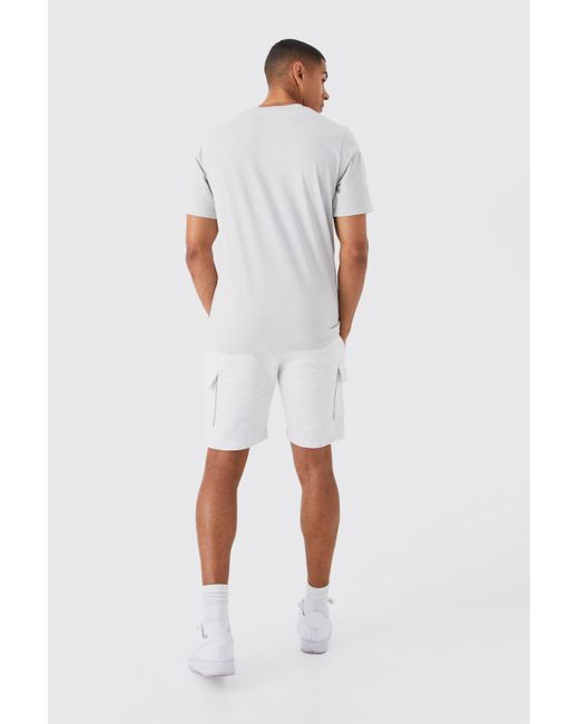 BoohooMAN White Slim Mid Cargo Jersey Short for men