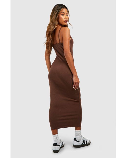 Boohoo Brown Premium Super Soft Strappy Neck Midaxi Dress