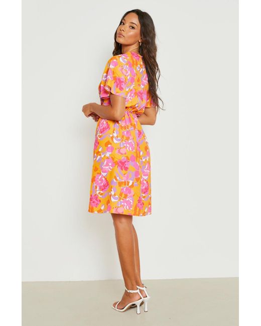 Boohoo Floral Woven Angel Sleeve Skater 