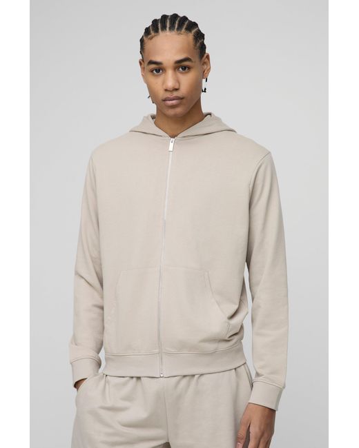 Boohoo Natural 260Gsm Loopback Basic Regular Fit Zip Through Hoodie