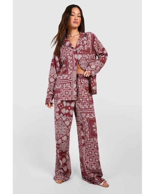 Tall Paisley Shirt And Trousers Co-Ord Boohoo de color Red