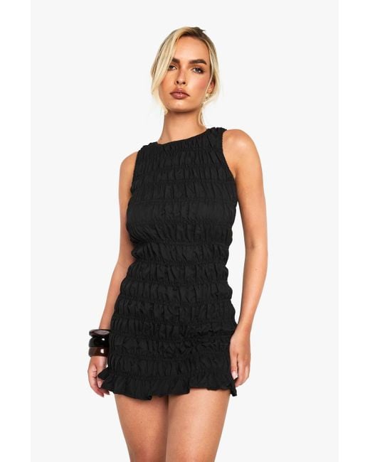 Boohoo Black Shired Racer Neck Mini Dress