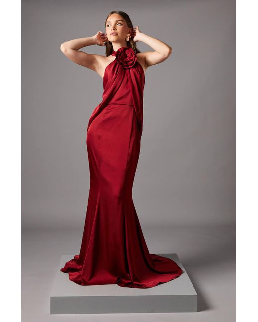 Coast Women's Red Halterneck Satin Maxi Dress With Flower Coast Women's Red Halterneck Satin Maxi Dress With Flower