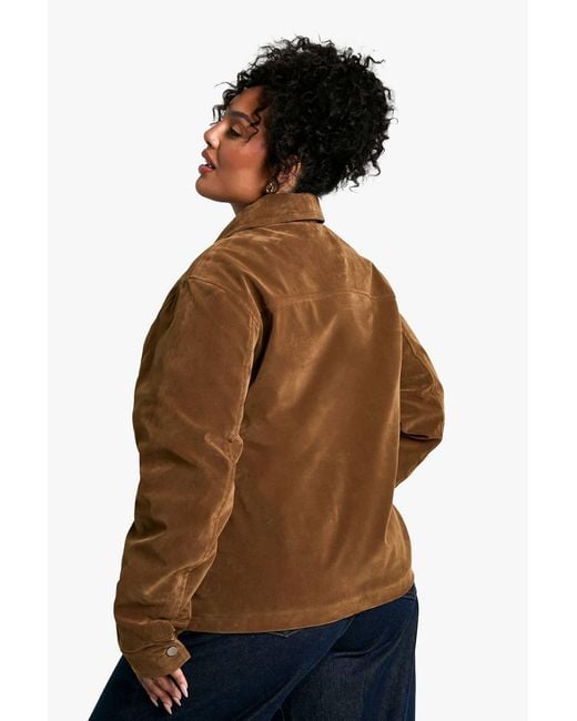 Boohoo Brown Plus Suede Collared Relaxed Jacket