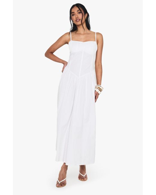 Vestido Maxi De Algodón Popelina Estilo Mesonera Boohoo de color White