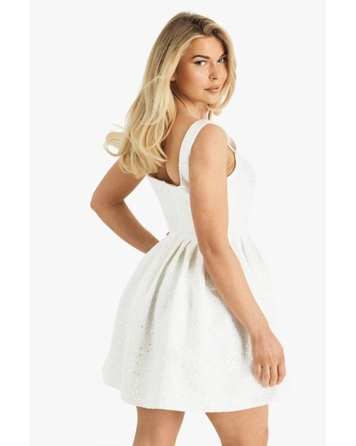 Boohoo Premium Sequin Boucle Skater Mini Dress in White | Lyst Boohoo Premium Sequin Boucle Skater Mini Dress in White | Lyst