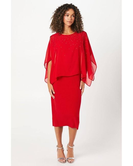 Wallis Red Occasion Hotfix Overlay Formal Midi Dress